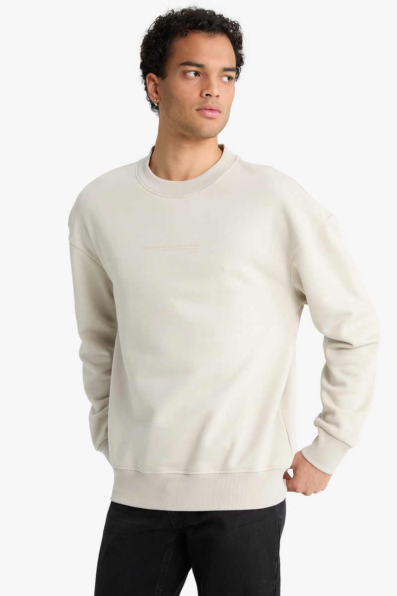 DeFacto Beige Man Boxy Fit Printed Long Sleeve Sweatshirt Casual - Image 3